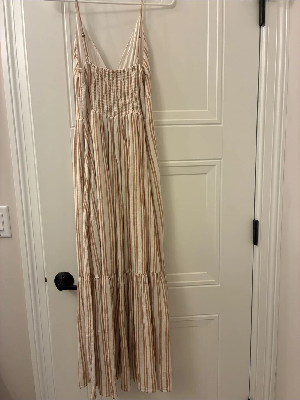 Abercrombie & Fitch Beige and Cream Striped Button-Front Maxi Dress